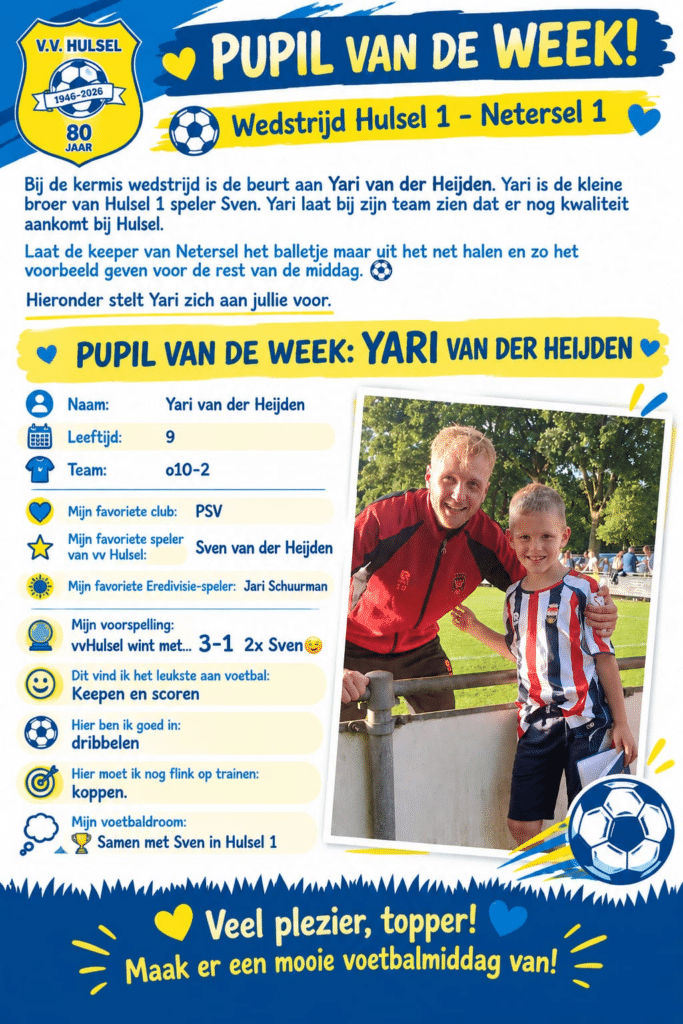 Yari van der Heijden- pupil van de week